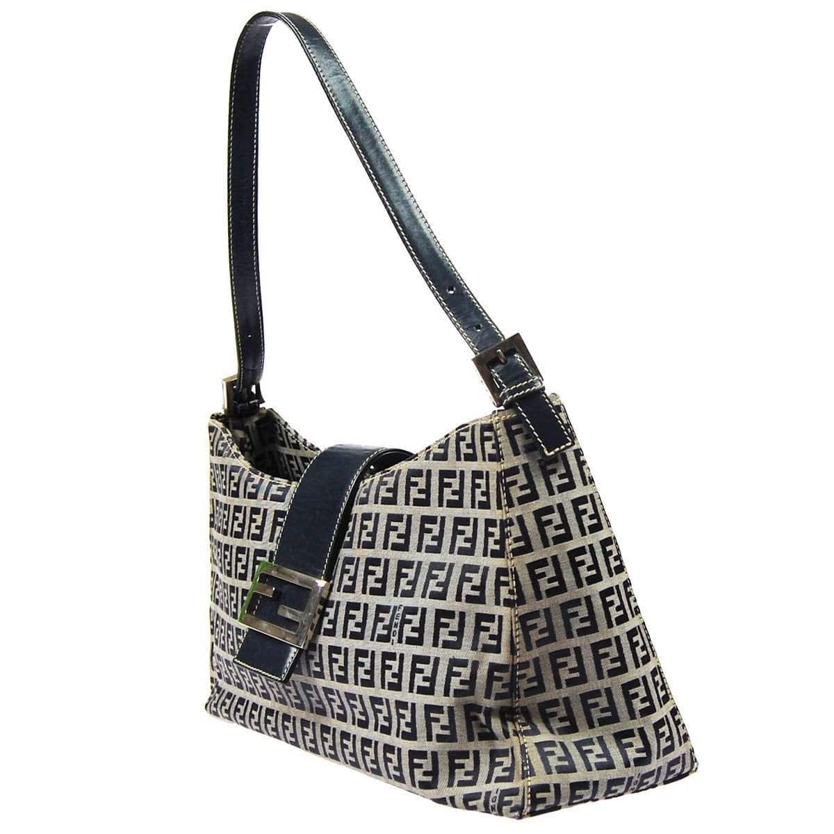 Fendi Zukka Pattern Hand Bag Italy Leather Canvas Gray Shoulder Bag