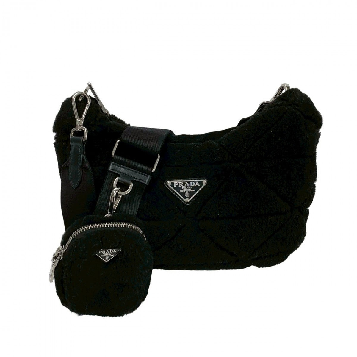 Shoulder Bag Mouton, , Triangle Logo Metal Leather Nylon