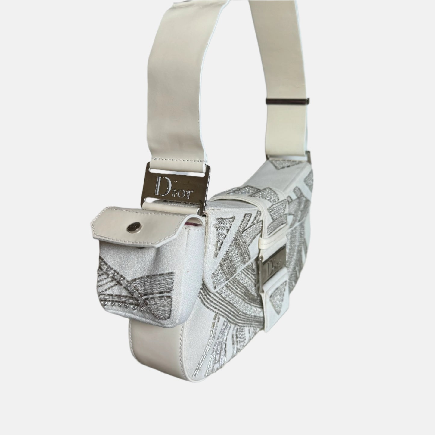 Dior Limited Edition Rare Columnbus Strict Chic Rhinestones White Travel Bag
