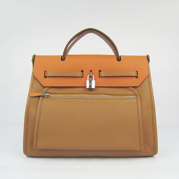 Hermes Luxury Herbag Way Cow Coffee Leather Travel Bag