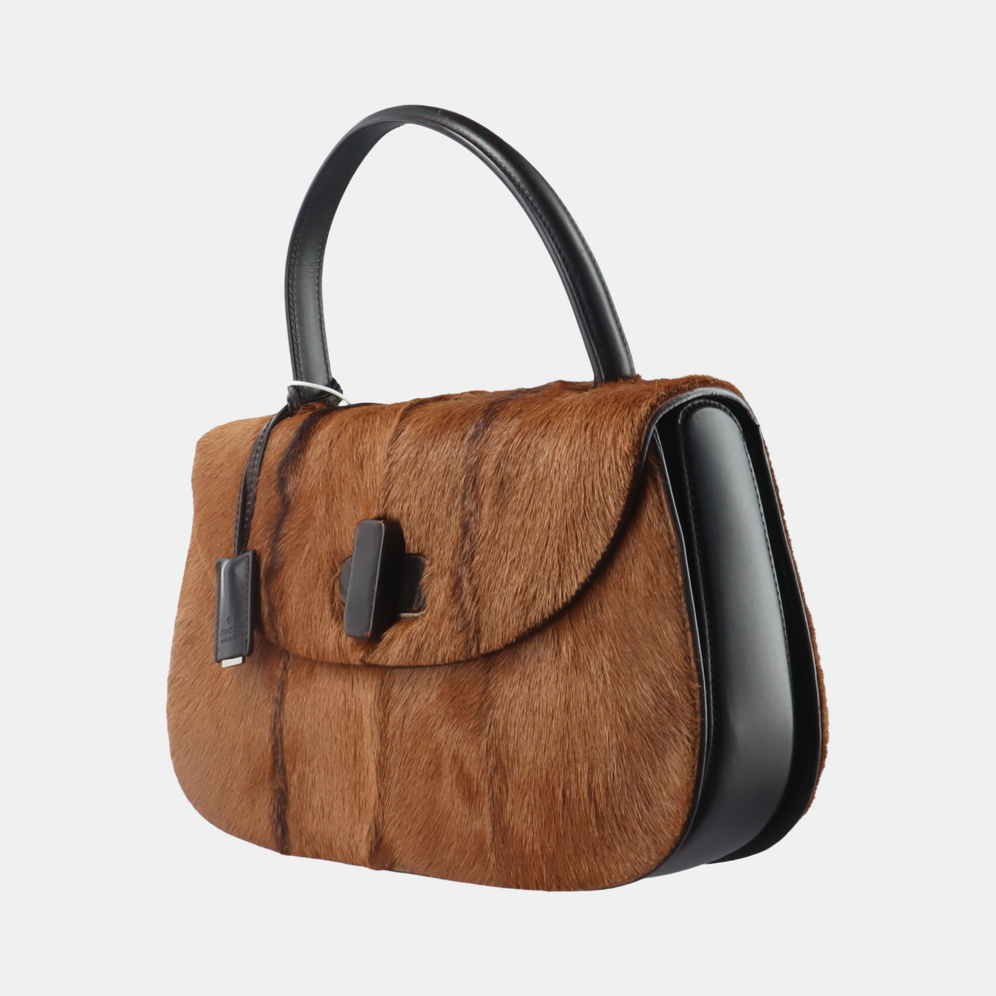 Gucci Bamboo Top Handle Pony-style Leather Calfskin Brown Medium Travel Bag