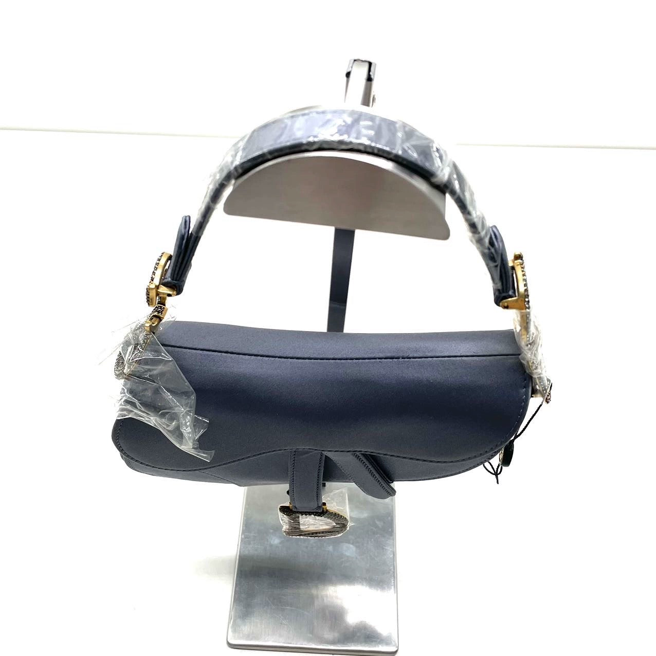 Dior Saddle Silk With Crystal Embedded Buckles Handbag Blue Mini Travel Bag