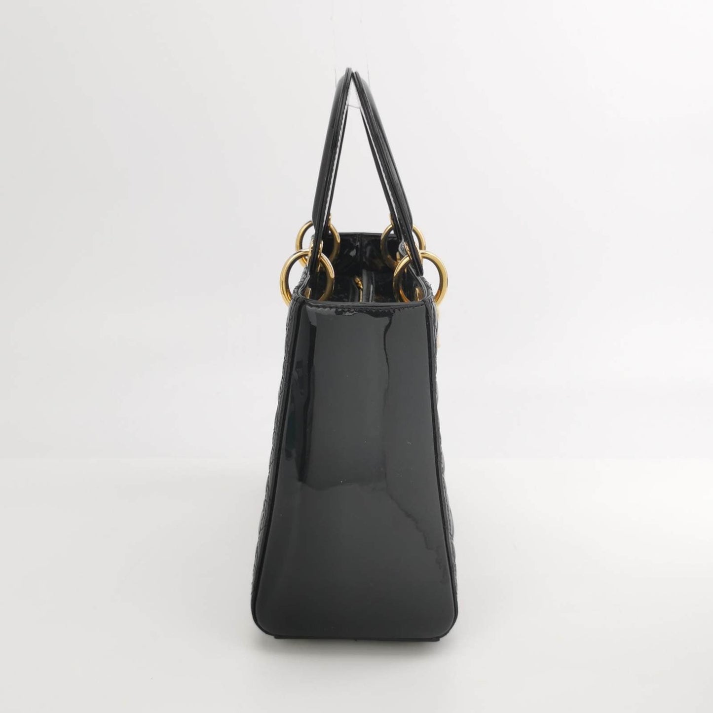 Dior Lady Medium Patent Handbag With Hardware Leather Black Travel Bag