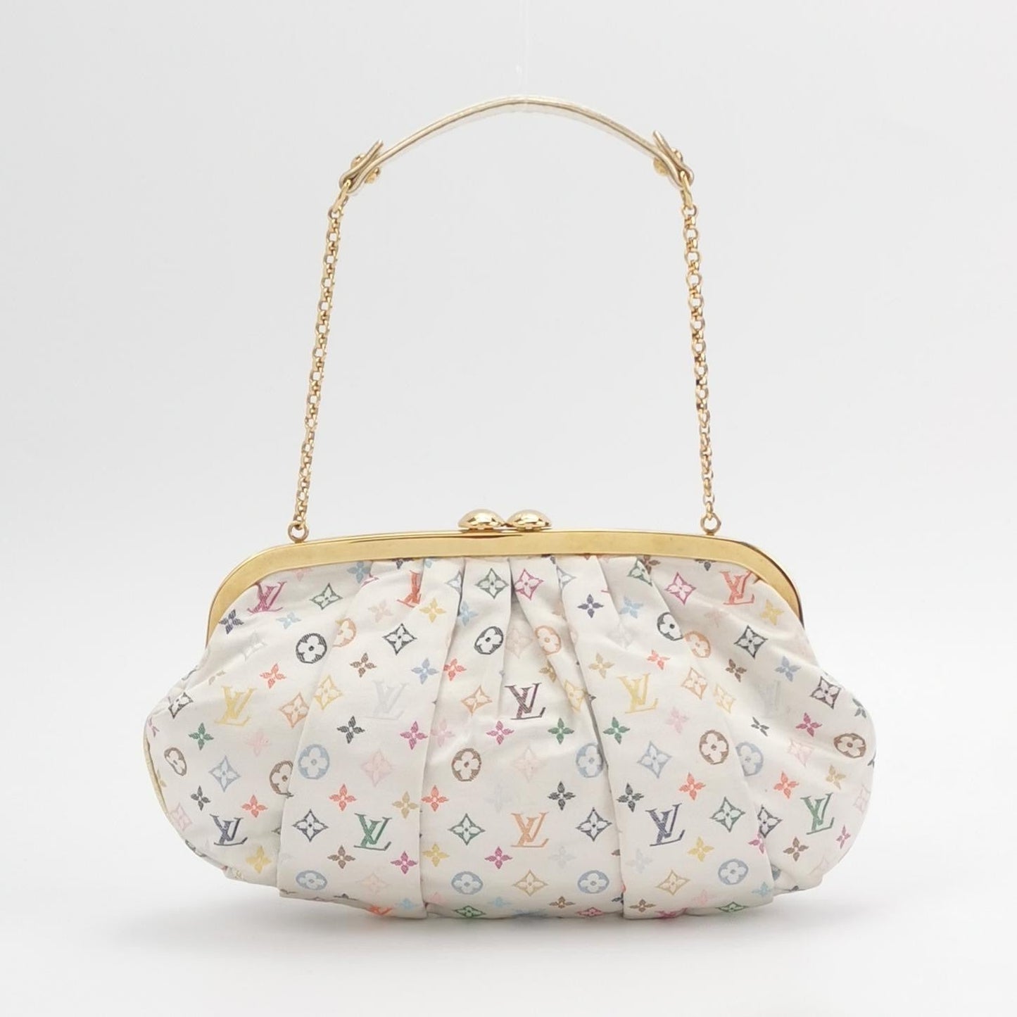 Louis Vuitton x Takashi Murakami Satin Aumoniere Evening Monogram White Clutch Bag