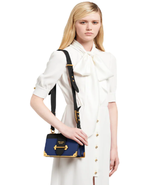 Prada Cahier Shoulder Bag Leather Blue