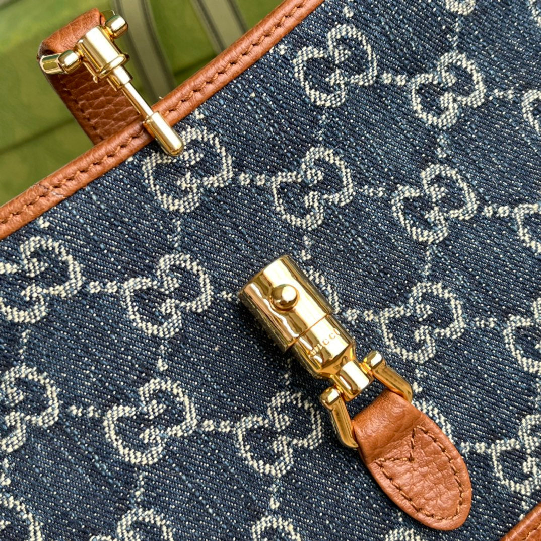 gg Jackie Ivory gg Jacquard Denim Blue Mini Shoulder Bag