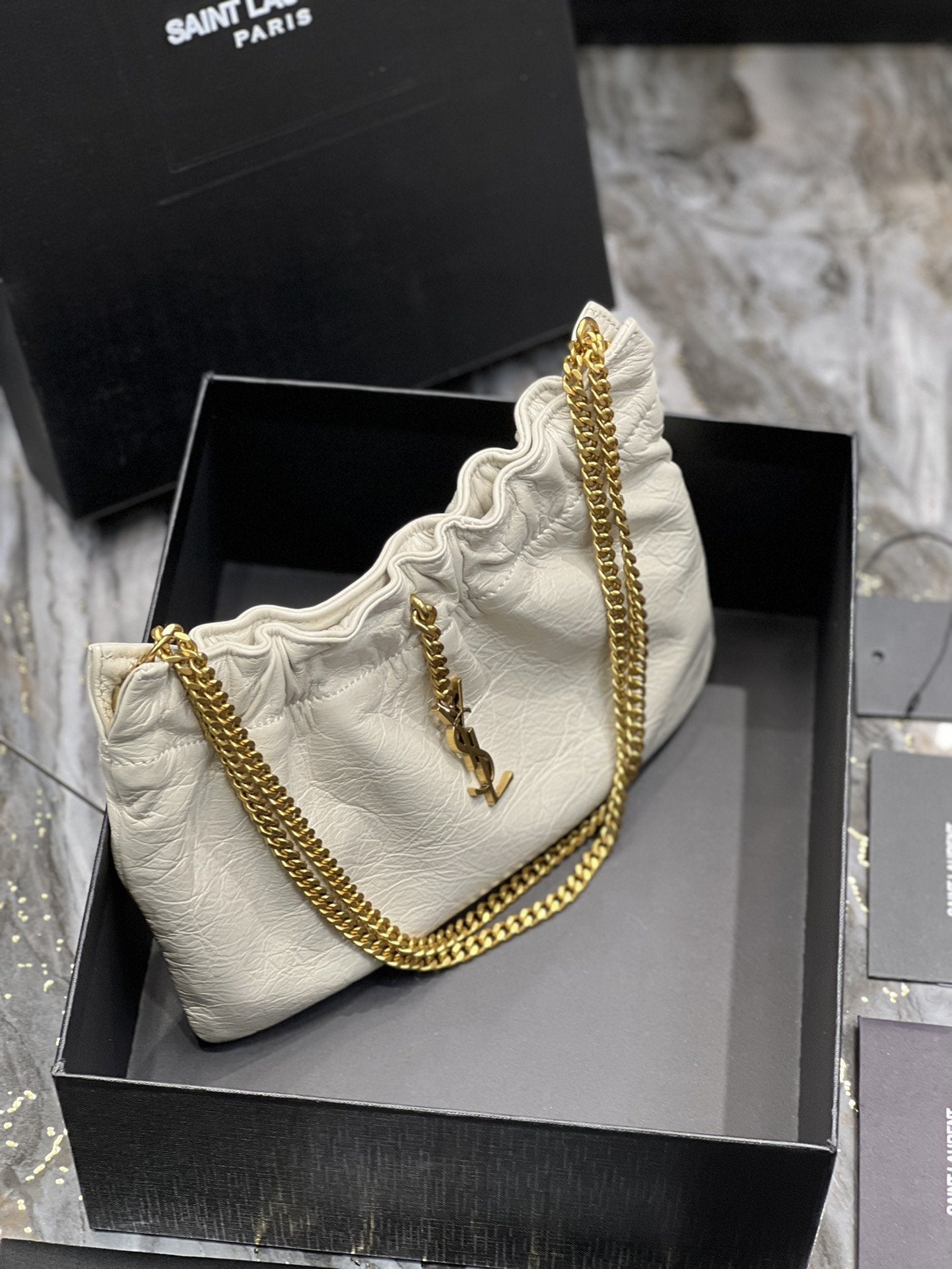 YSL Saint Laurent Bronze Toned Hardware 9in 24cm White Mini Shoulder Bag