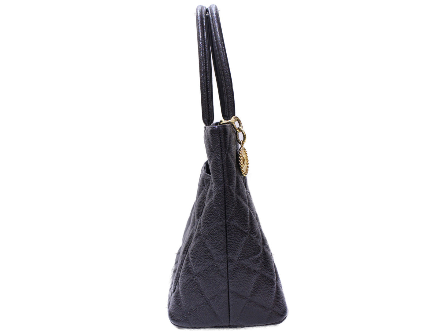 Chanel Caviar Skin Metal Fittings Tote Bag Black Gold