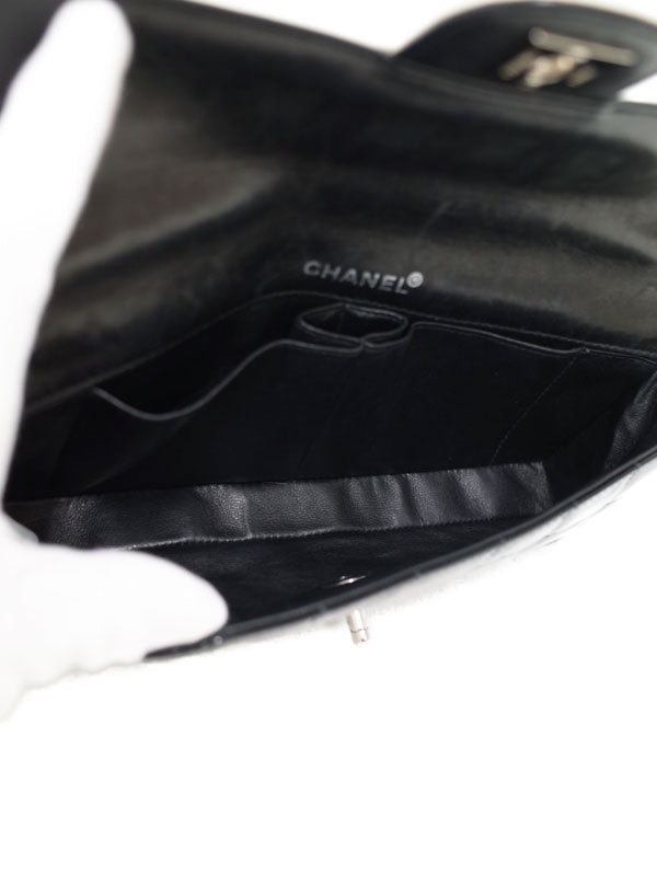 Chanel Patent Chocolate Bar Chain Shoulder Bag Leather Black