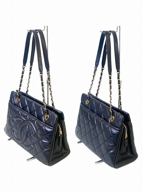 Chanel Caviar Skin Tote Cocomark Shoulder Bag Matelasse Chain