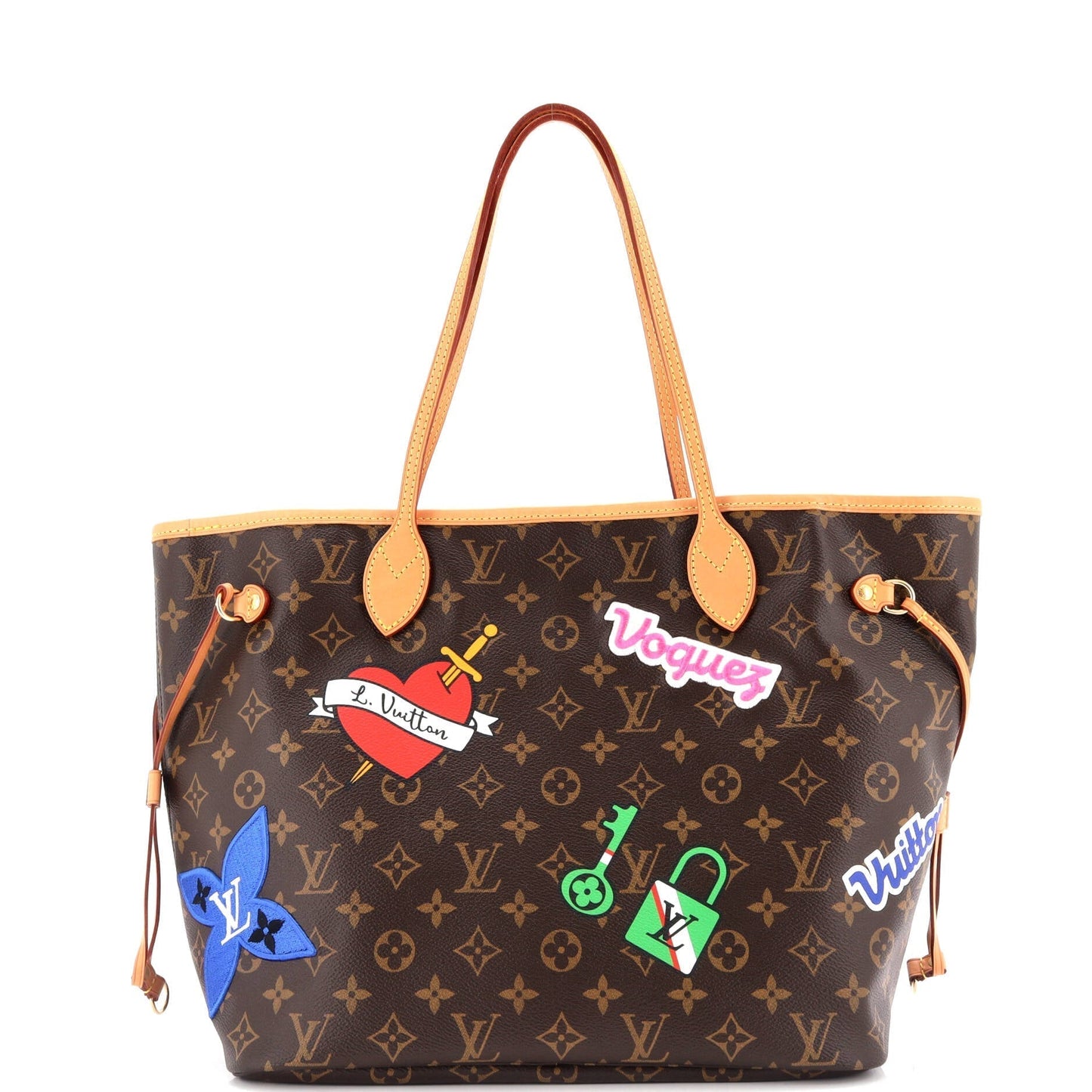 Louis Vuitton Neverfull Nm Tote Limited Edition Patches Mm Canvas Monogram Tote Bag