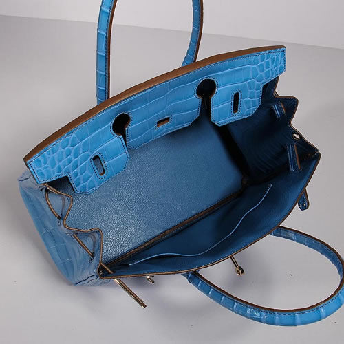Hermes Luxury Birkin Cm Crocodile Bag With Strap Leather Blue Travel Bag