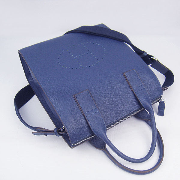 Hermes Luxury Toolbox Mens Cow Handbag Leather Blue Travel Bag