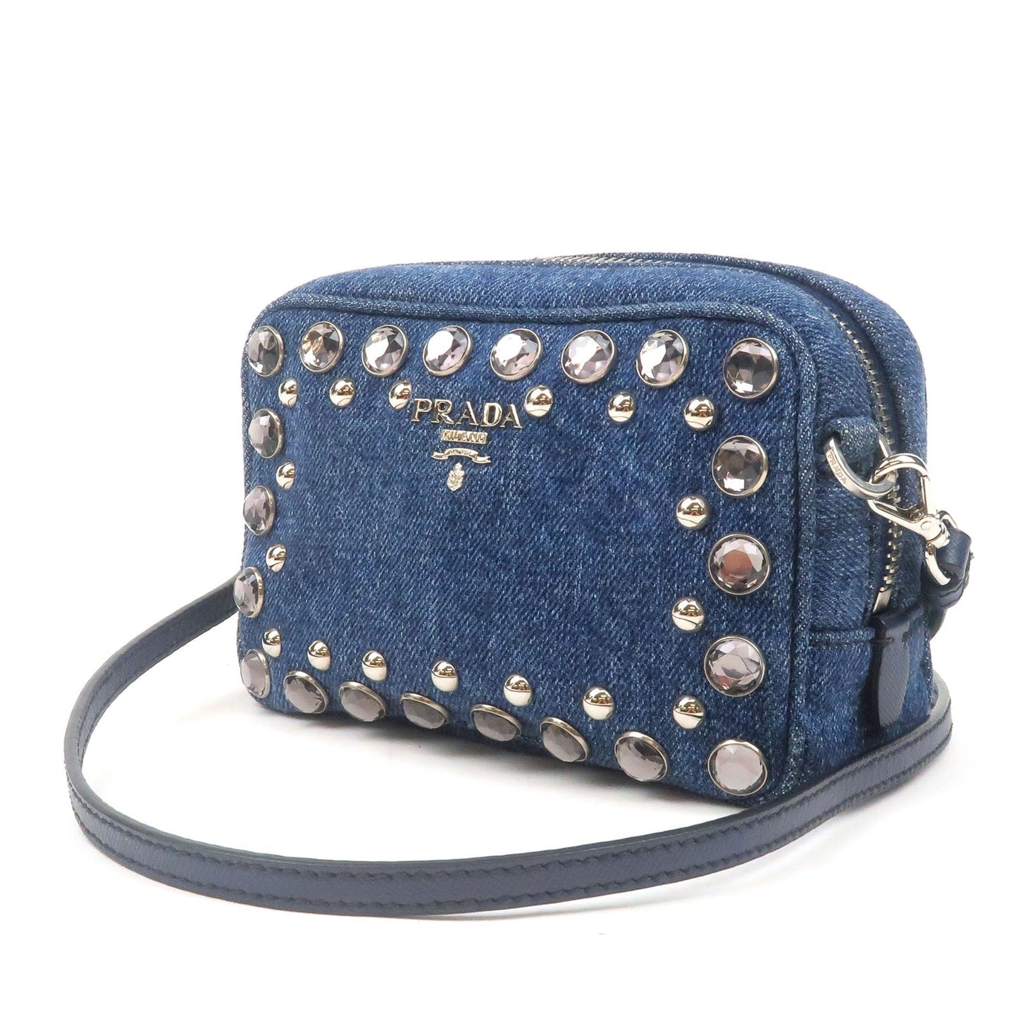 Prada Prada Bijou Leather Shoulder Bag Blue 1Nf674 35228