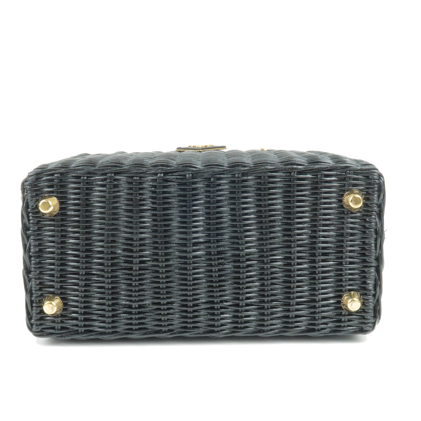 Prada 2Way Bag Hand Bag Nero Canvas Wicker Black Travel Bag