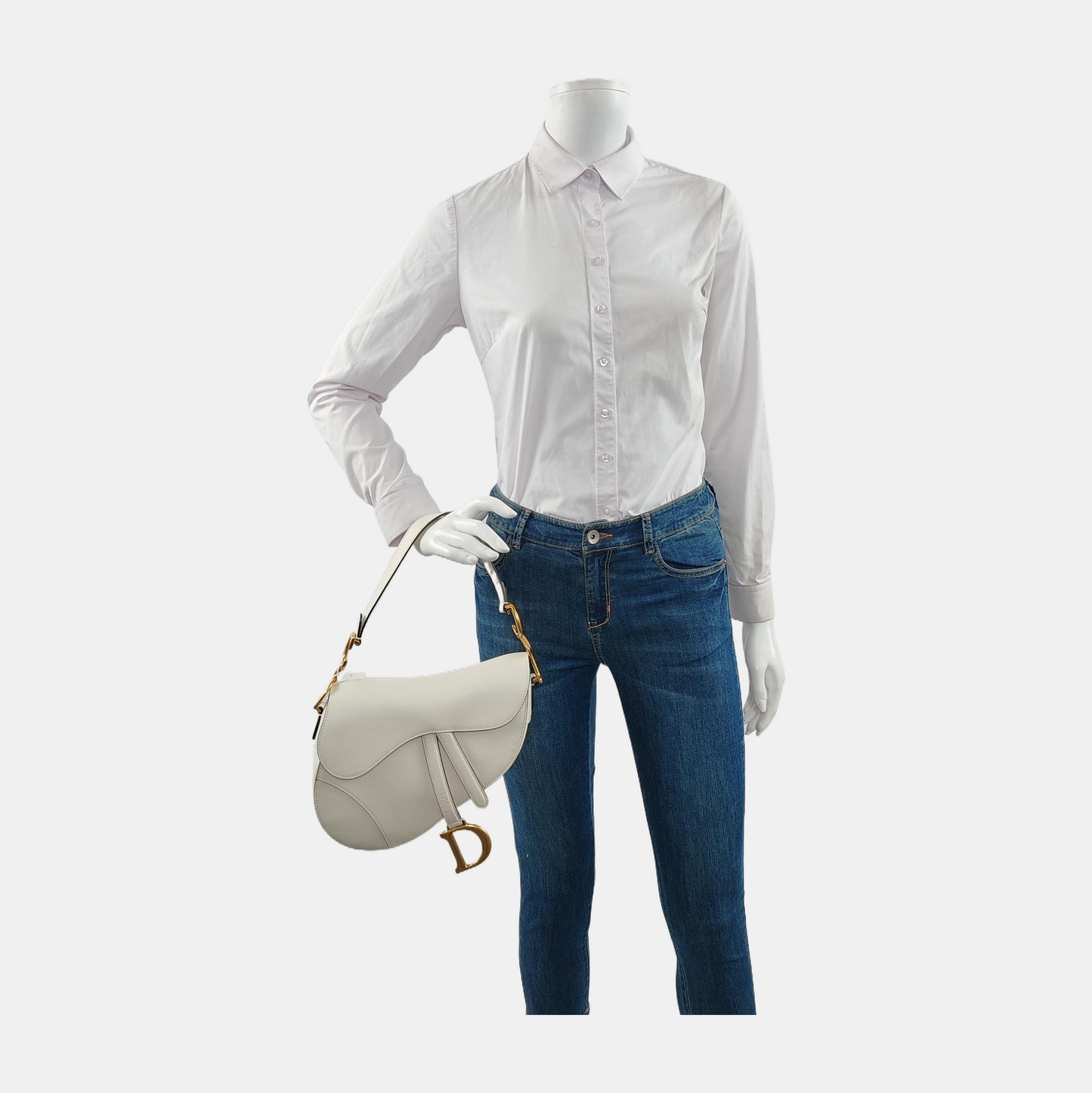 Dior Saddle Medium Grained Hardware Handbag Leather White Travel Bag