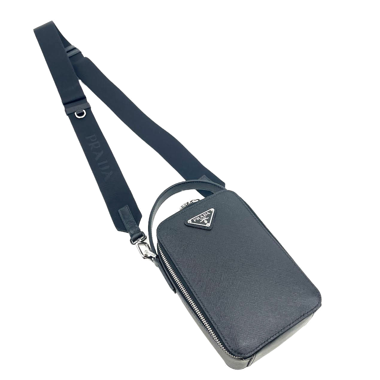 Prada Brique Bag W Strap Leather Canvas Saffiano Travel Bag