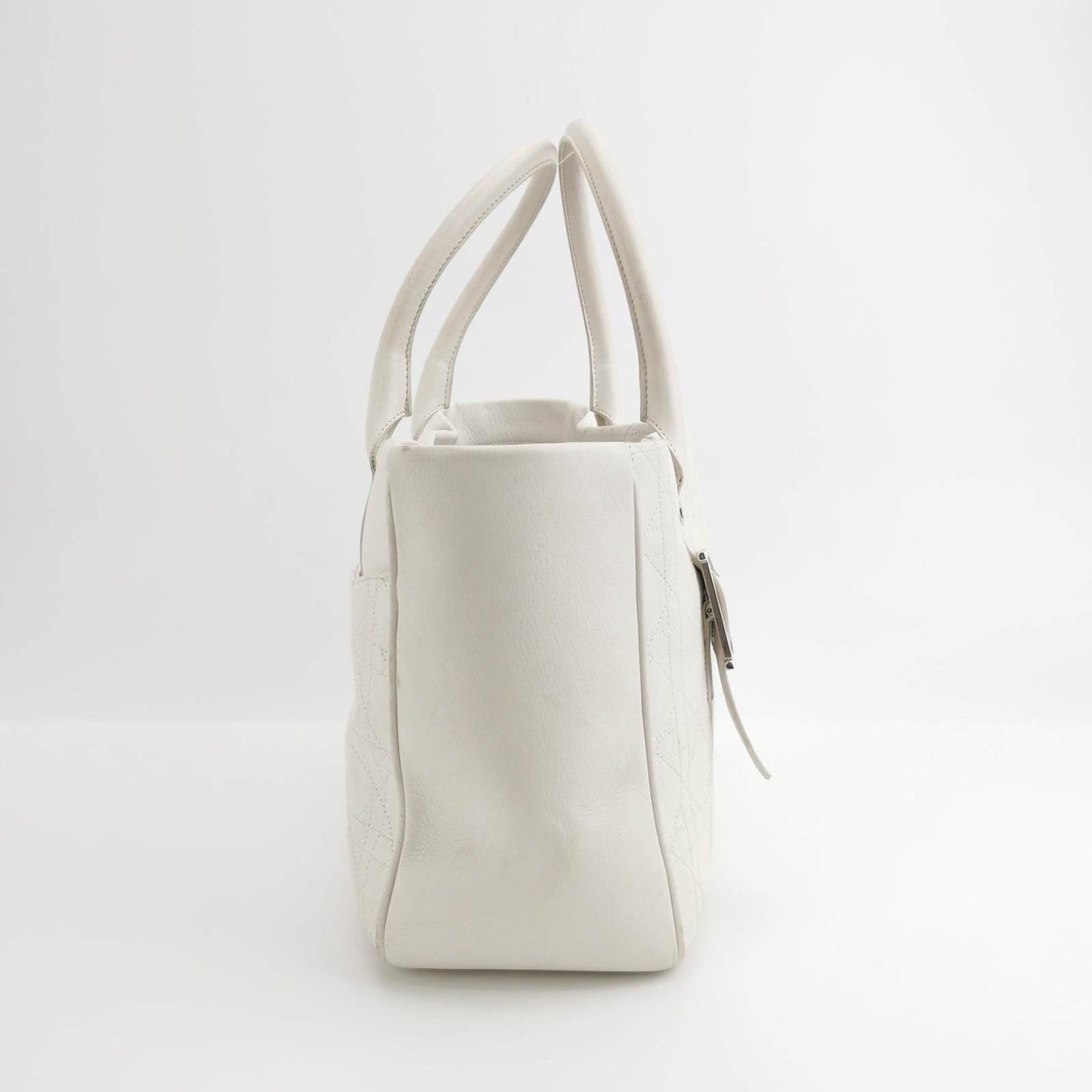 Dior Cannage Tote Bag With Hardware Leather White