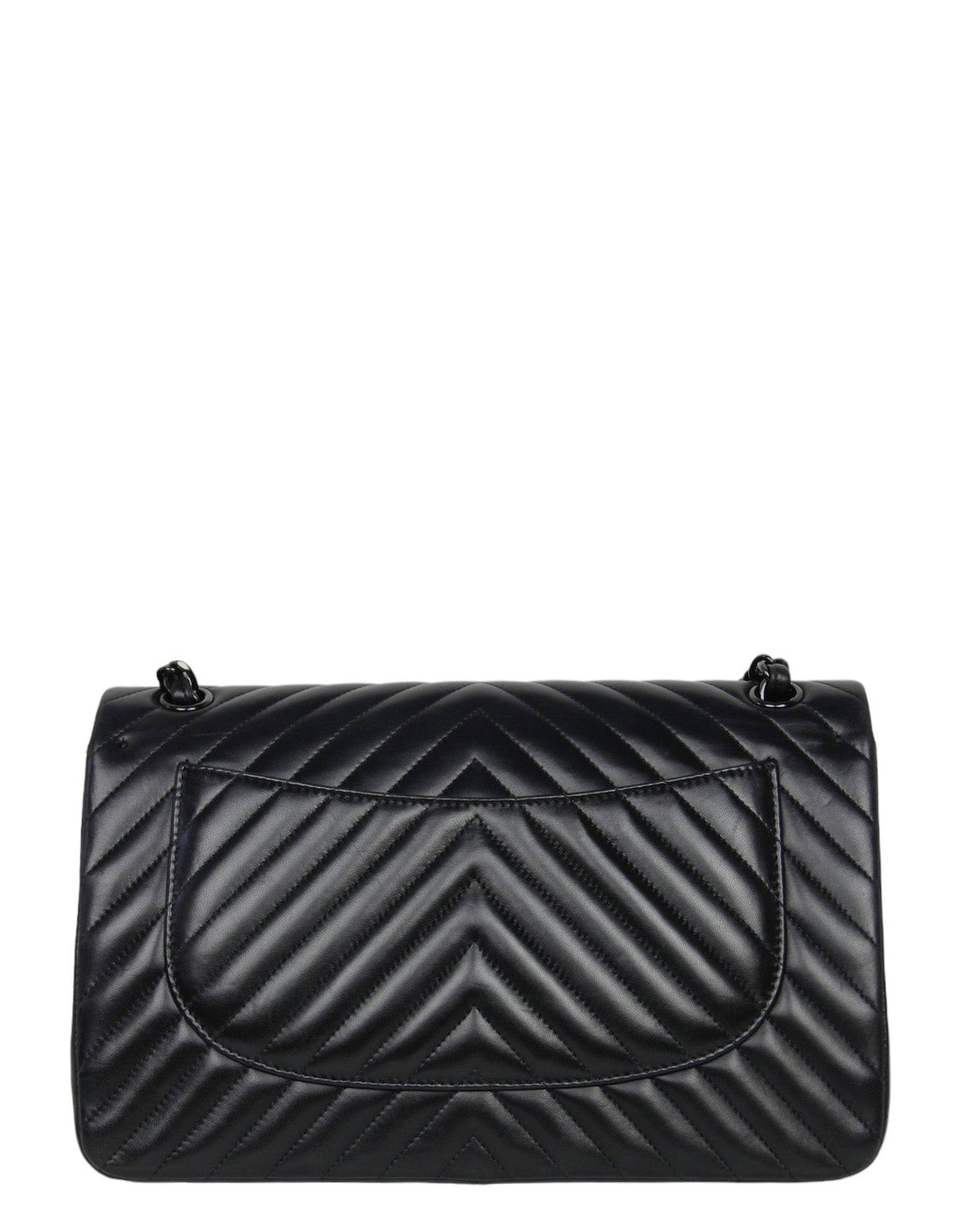 Chanel SO Black Lambskin Chevron Double Flap Jumbo Bag
