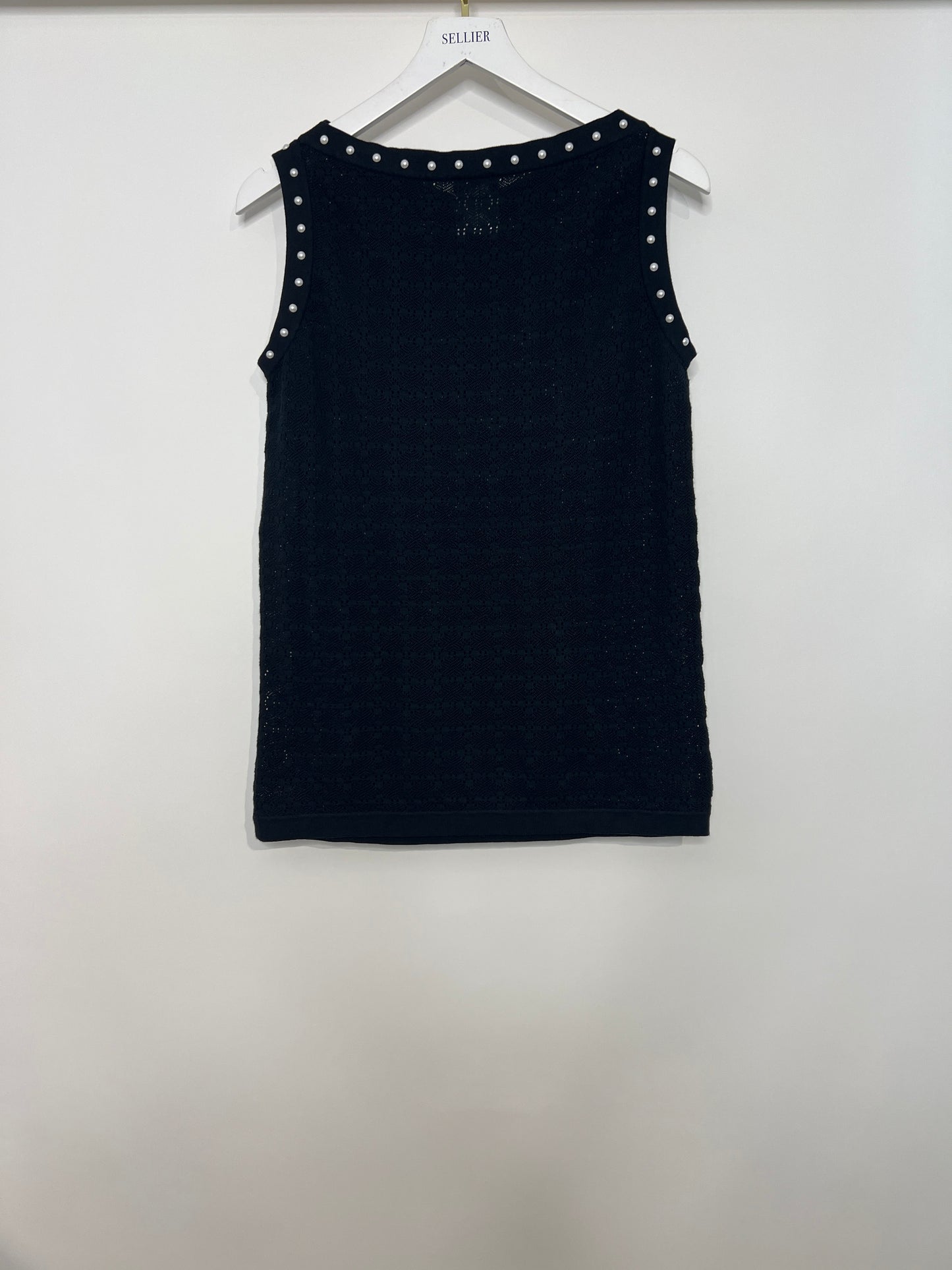Chanel Navy Crochet Vest Top with Pearl Trim and Front Pocket Detail FR 34 (UK 6) Accessory
