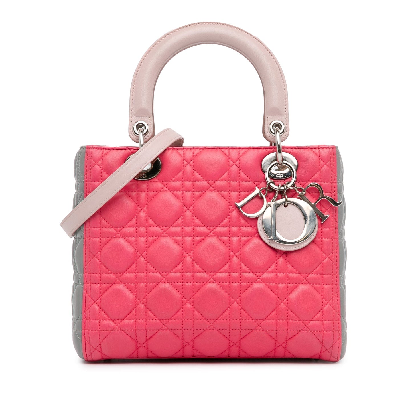 Dior Handbag Tricolor Cannage Lady Satchel 2 Lambskin Pink Medium Satchel Bag