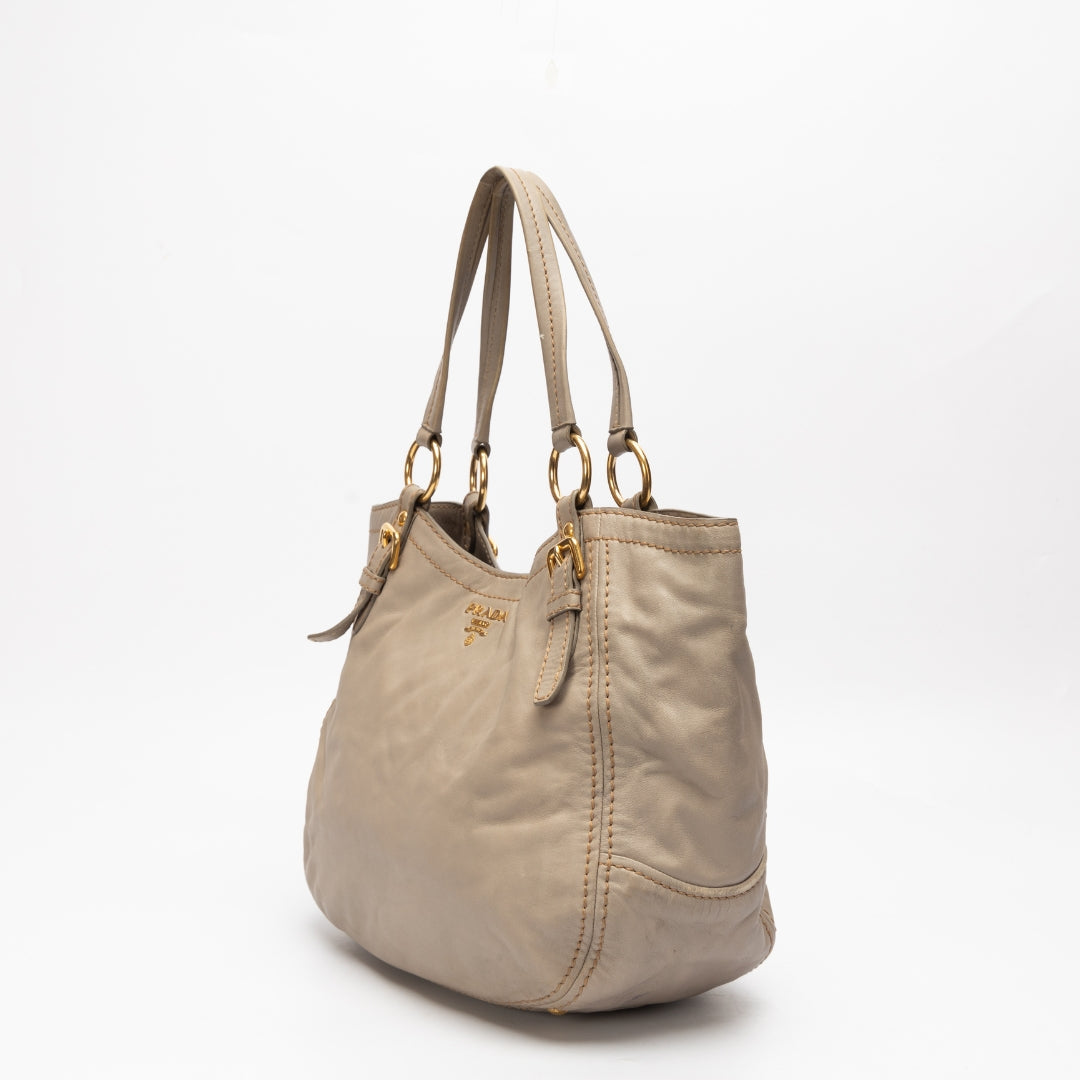 Prada Grey Shoulder Bag Leather Gray