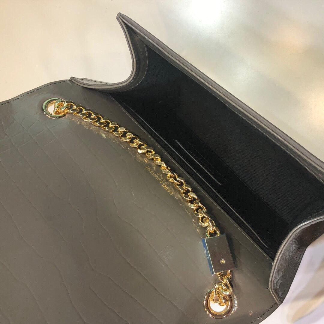 YSL Saint Laurent Kate Tassel Embossed 7.8in 20cm Green Small Chain Handbag