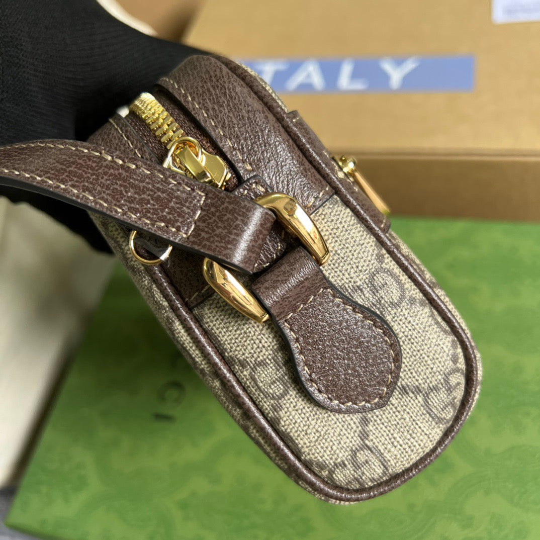 gg Ophidia gg Ebony gg Canvas Brown Beige Mini Bag