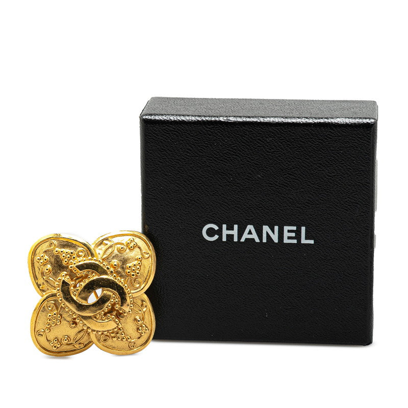Chanel Gold Plated Coco Mark Clover Motif Brooch