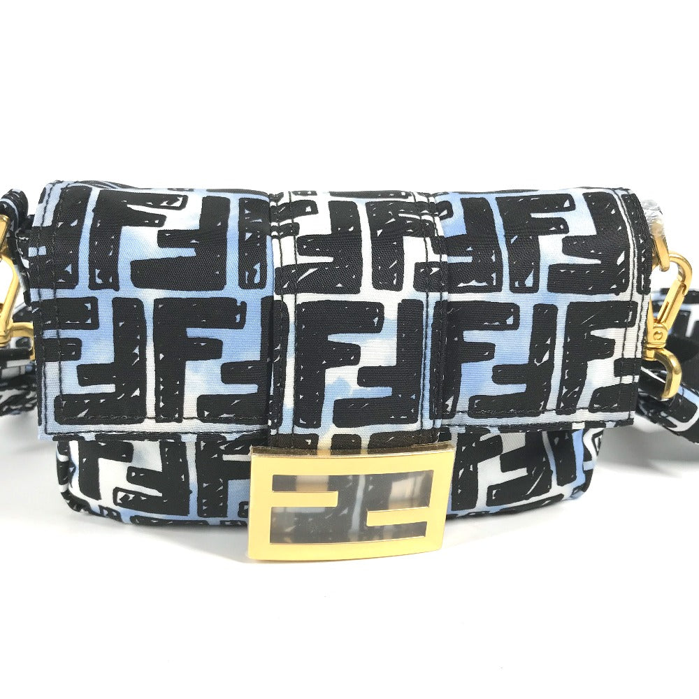 Fendi Shoulder Bag 8Br784 Joshua Vides Collaboration Zucca Baguette Nylon Blue Mini