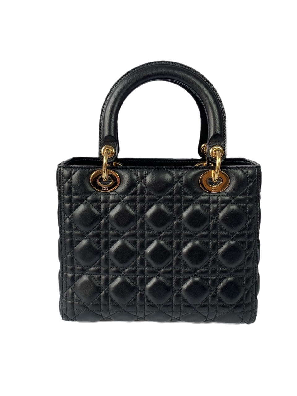 Dior Lady Medium Cannage Lambskin Hardware Handbag Leather Black Travel Bag