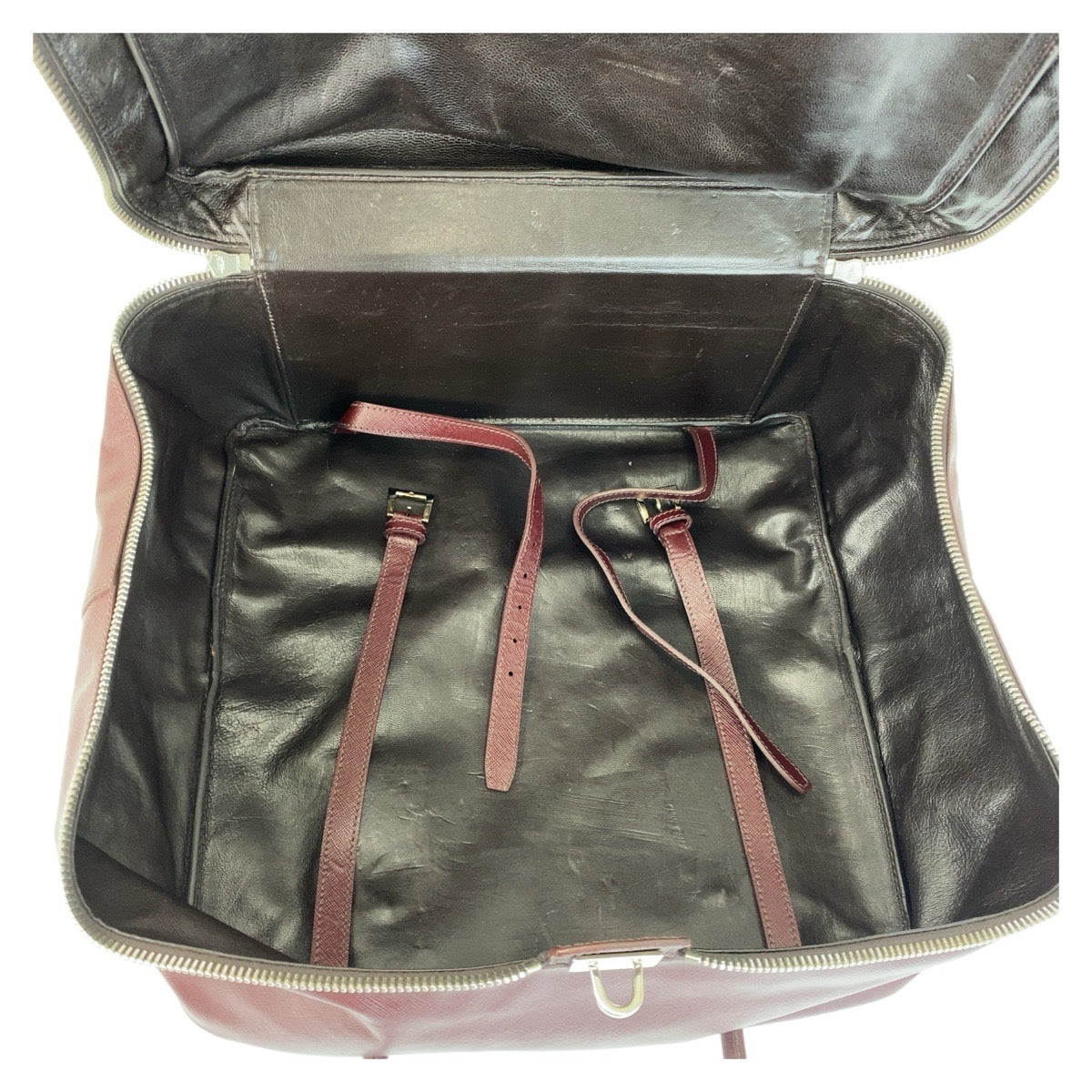 Prada Triangle Plate 2Way Boston Bag Leather Saffiano Logo Travel Bag