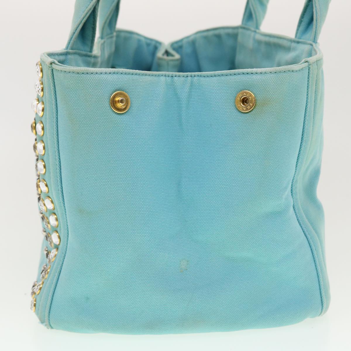 Prada Bijoux Canapa Hand Bag 2Way Light Auth Canvas Blue Travel Bag