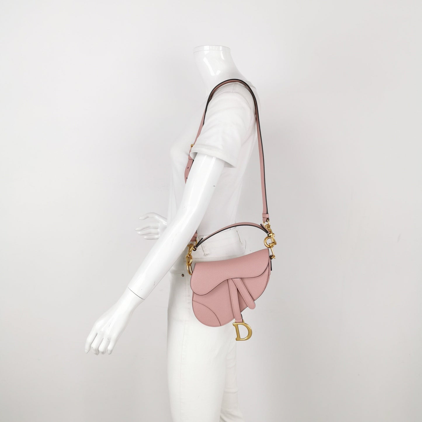 Dior Saddle Cherry Blossom Grained Ghw With Strap Leather Pink Travel Bag