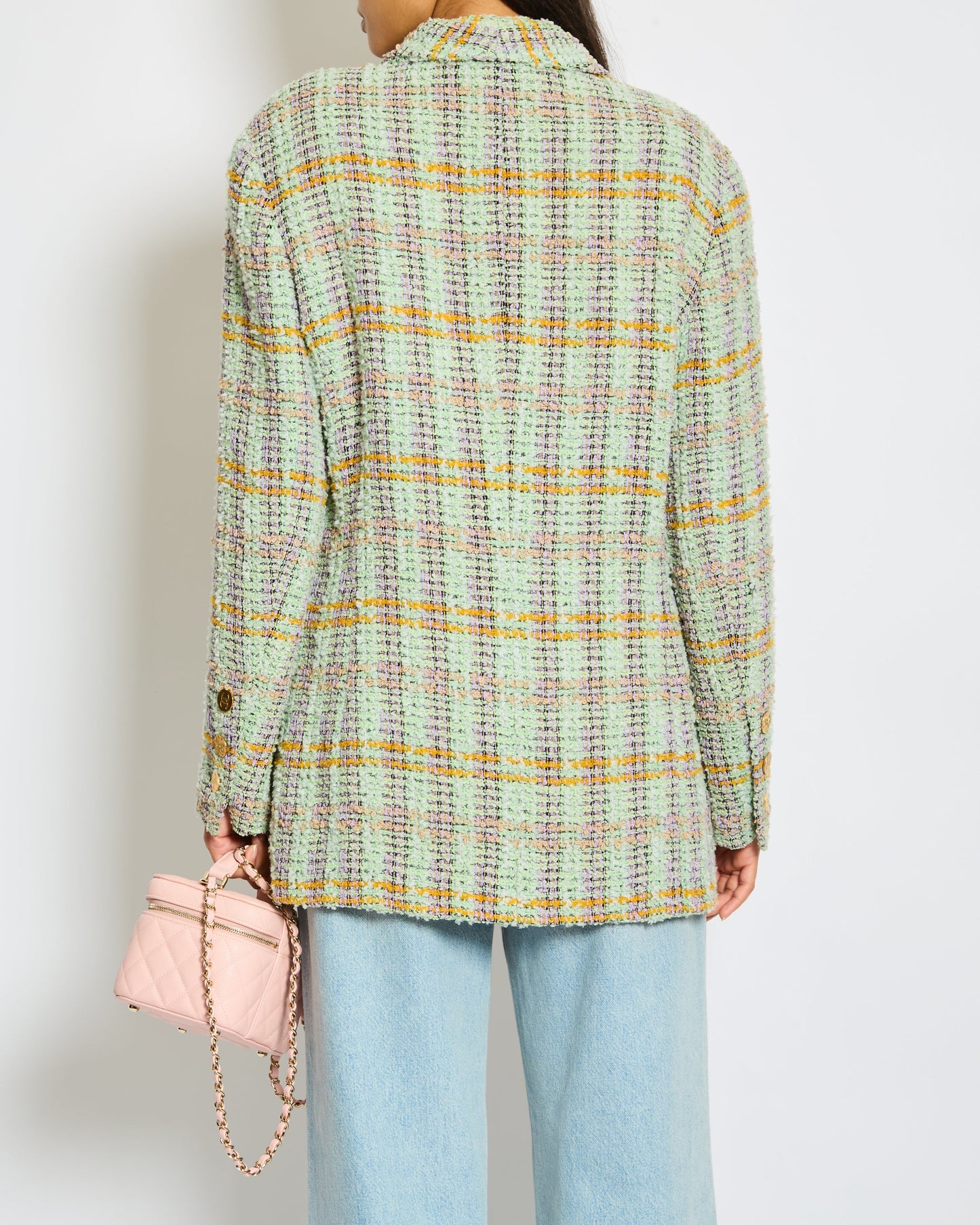 Chanel 1994 Green, Orange and Purple Tweed Jacket with Brushed Gold CC Logo Buttons Size FR 38 (UK 10)