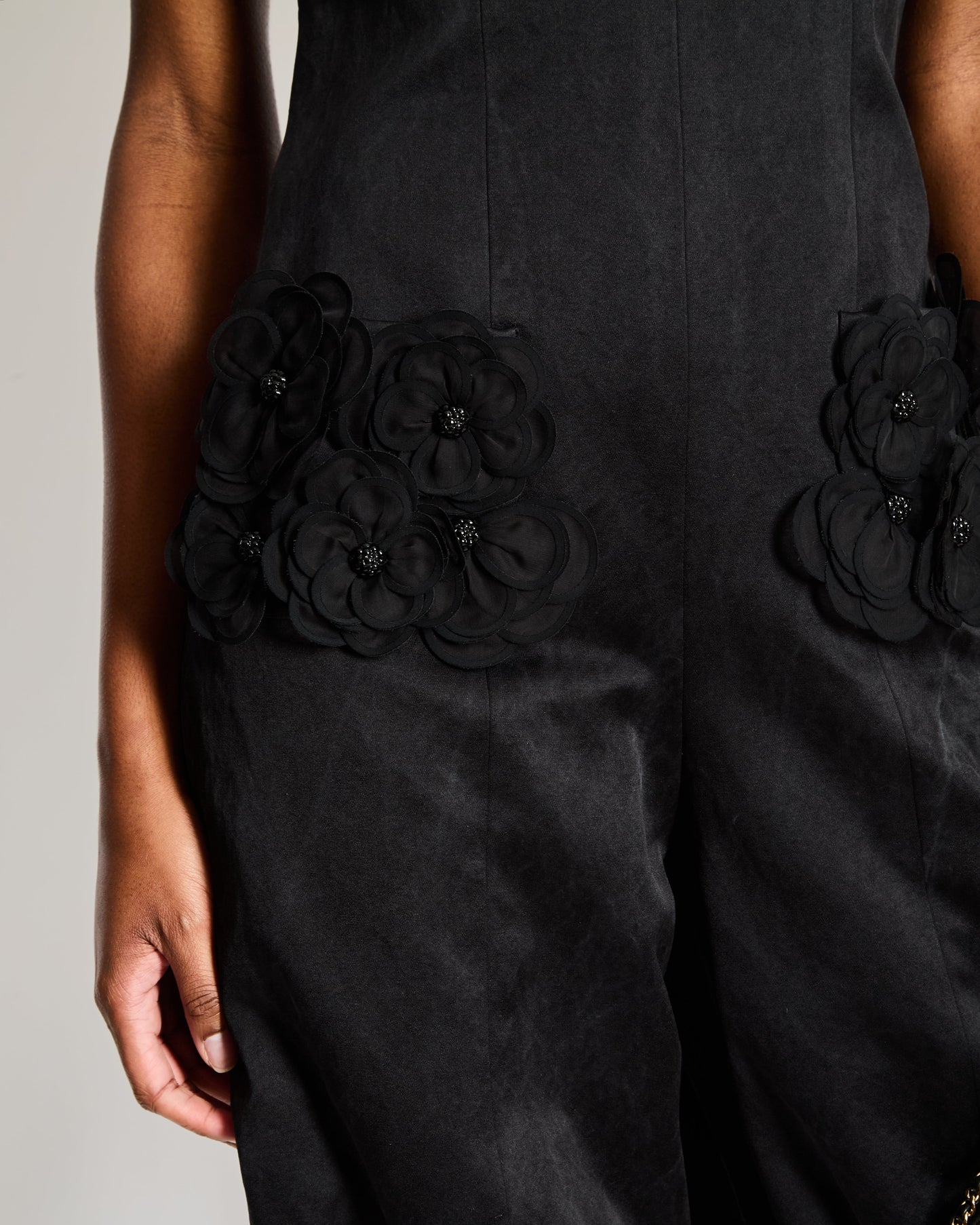 Chanel Black Strappy Playsuit with 3D Camelia Flower Pocket Detail Size FR 36 (UK 8) Accessory