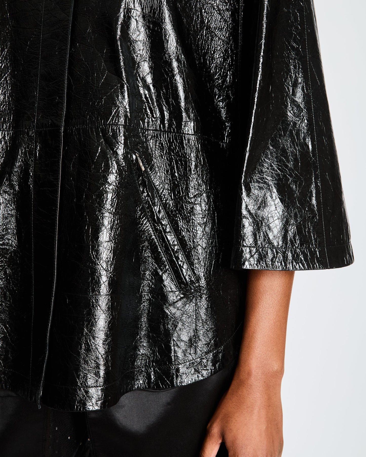 Chanel Fall 2019 By Karl Largerfeld Black Leather Hooded Cape with Embellished Pearl Buttons Size FR 34 (UK 6) Accessory