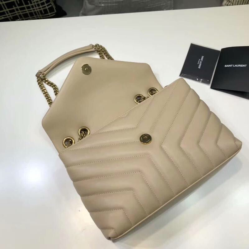 YSL Saint Laurent Loulou Matelassé "Y" 9.8in 23cm Beige Small Chain Handbag Ysl 494699Dv7272721