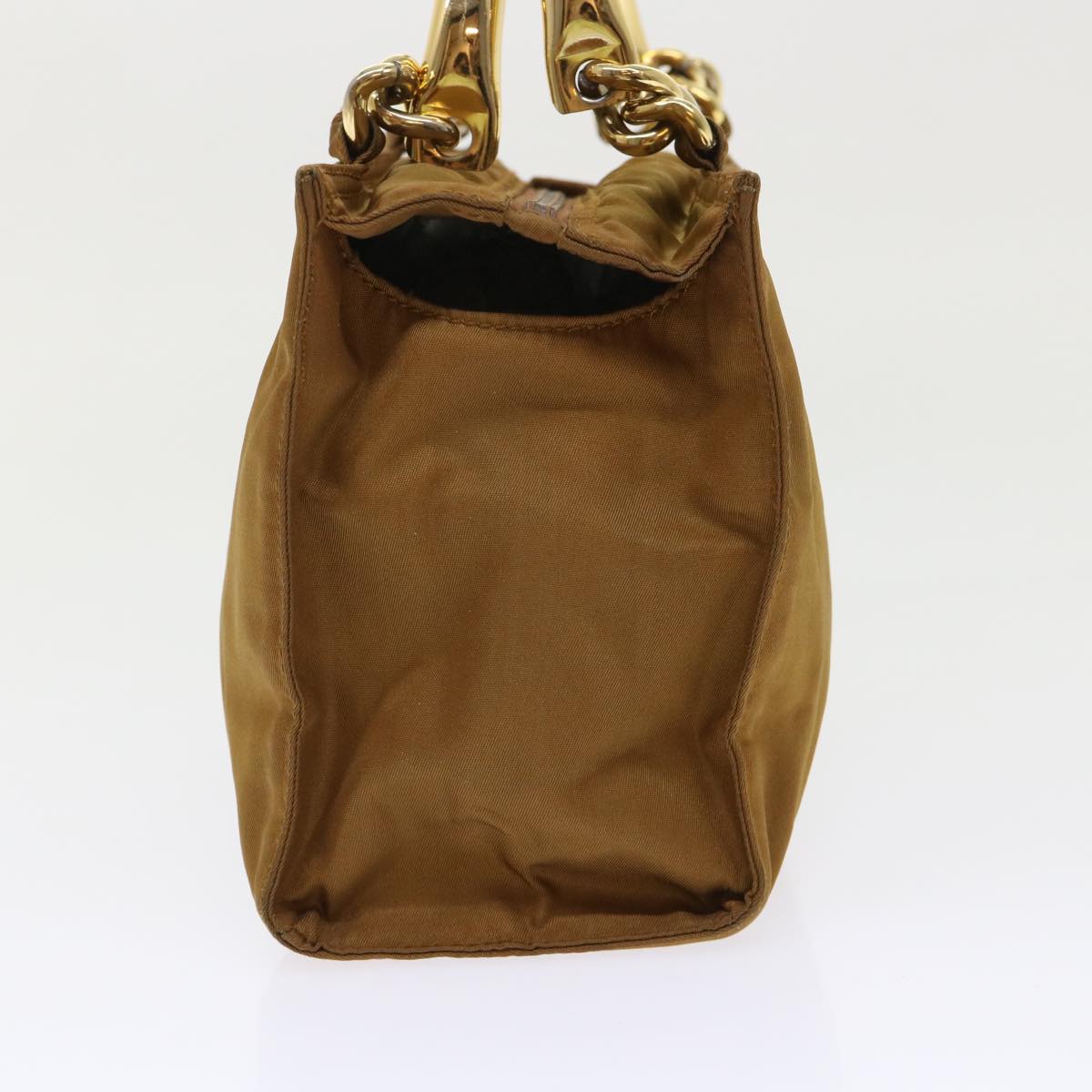 Prada Hand Bag Nylon Brown Chain Travel Bag