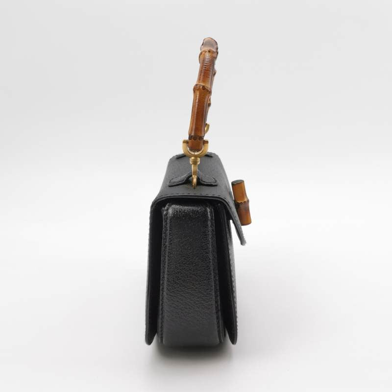 Gucci Bamboo Leather Black Small Top Handle Travel Bag
