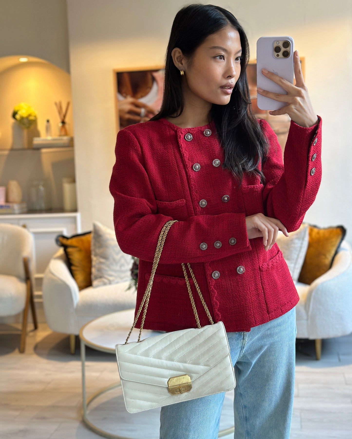 Chanel Cream Gabrielle Quilted Calfskin with Antique Gold Hardware Accessory