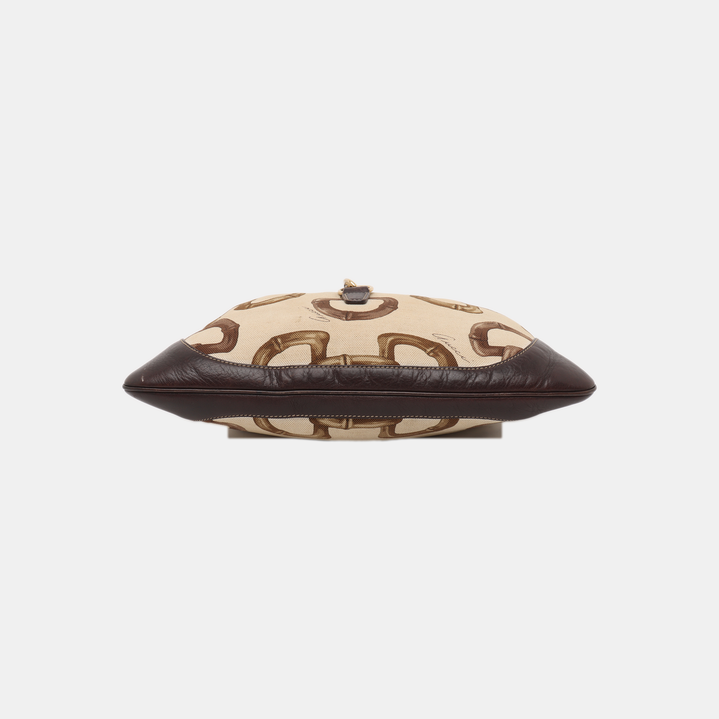 Gucci Jackie Horsebit Print Cloth Hardware Leather Brown Gold Medium Travel Bag