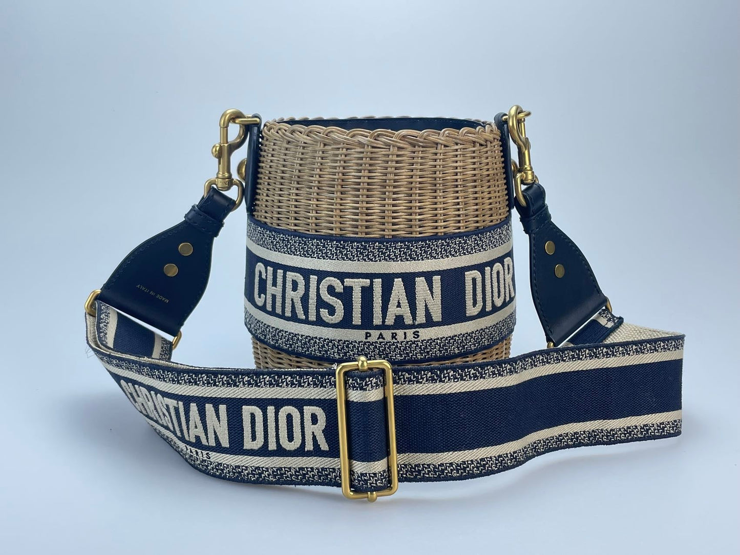 Dior Bag iviera in and With Hardware Canvas Wicker Blue Bucket Bag