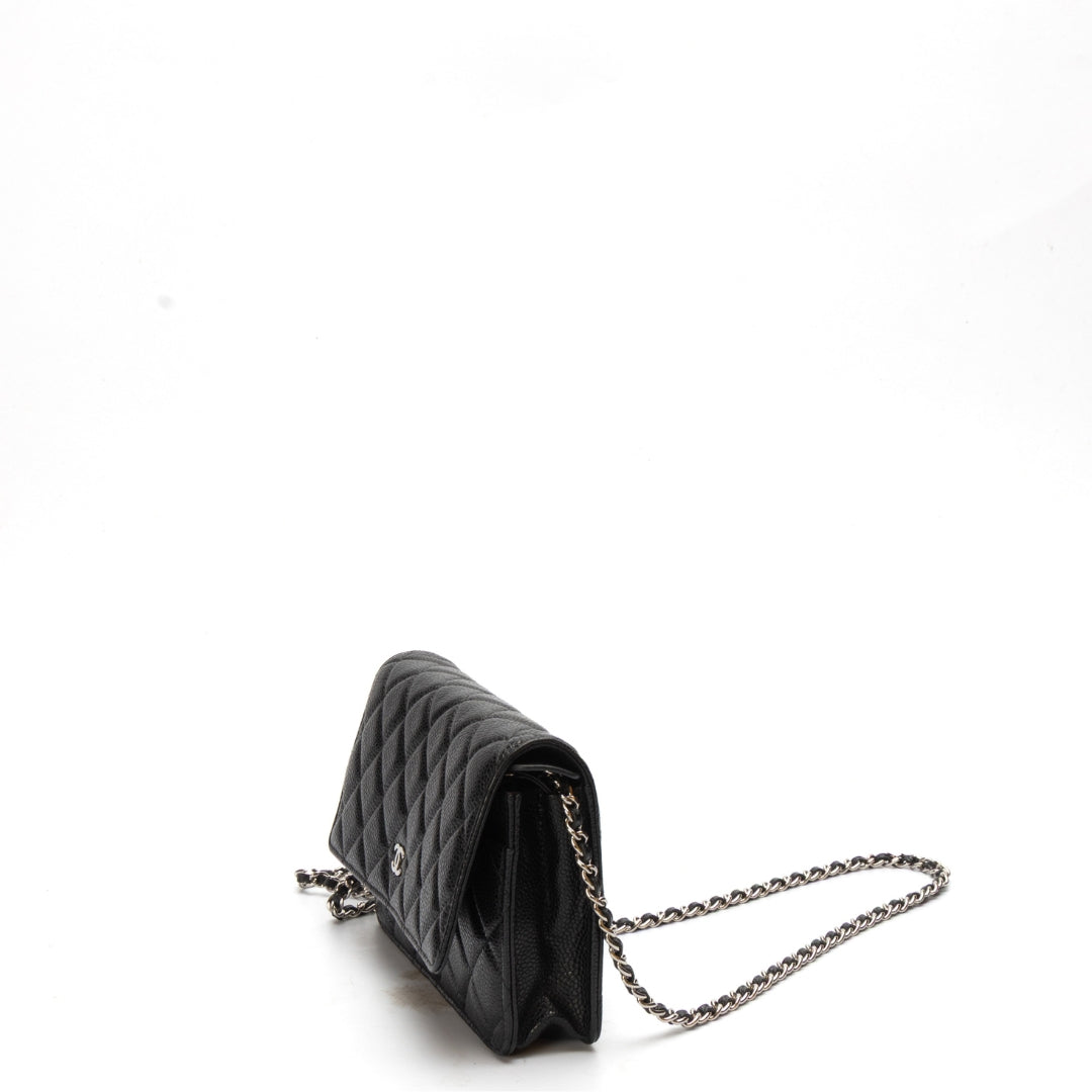 Chanel Black Caviar Quilted Wallet on Chain Bag