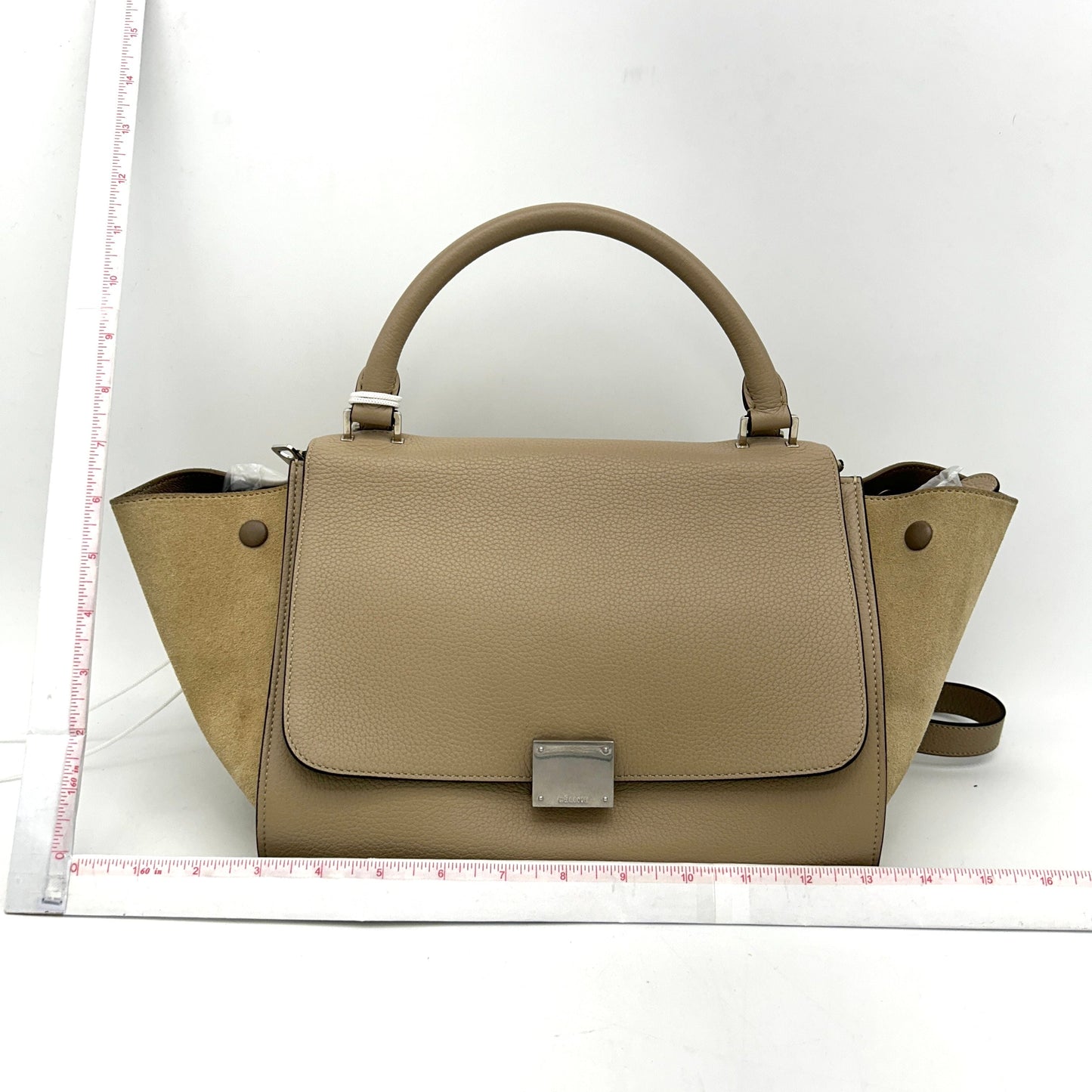 Luxury Drummed Calfskin Trapeze Dune Handbag Suede Small Travel Bag