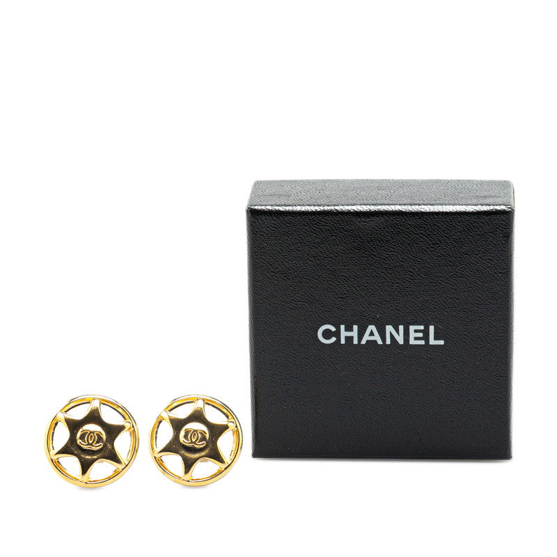 Gold Plated Coco Mark Round Earrings Jewelry Clip