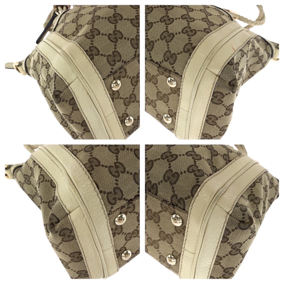 Gucci GG Ivory Metal Bella Canvas Beige Gold Shoulder Bag