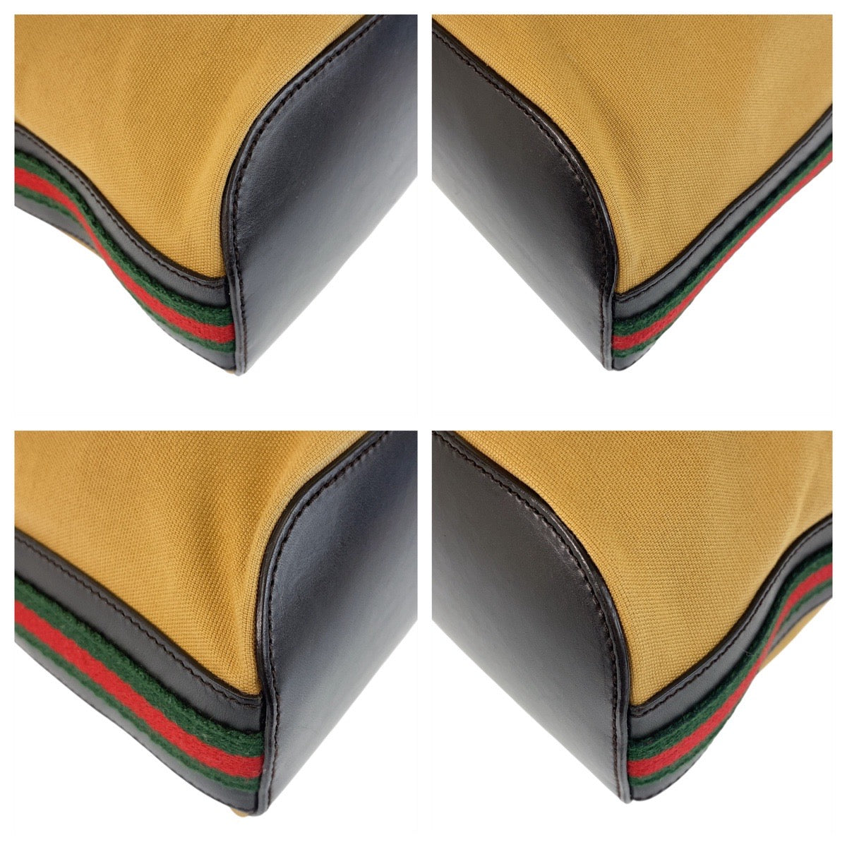 Gucci Camel Canvas Black Gold Shoulder Bag