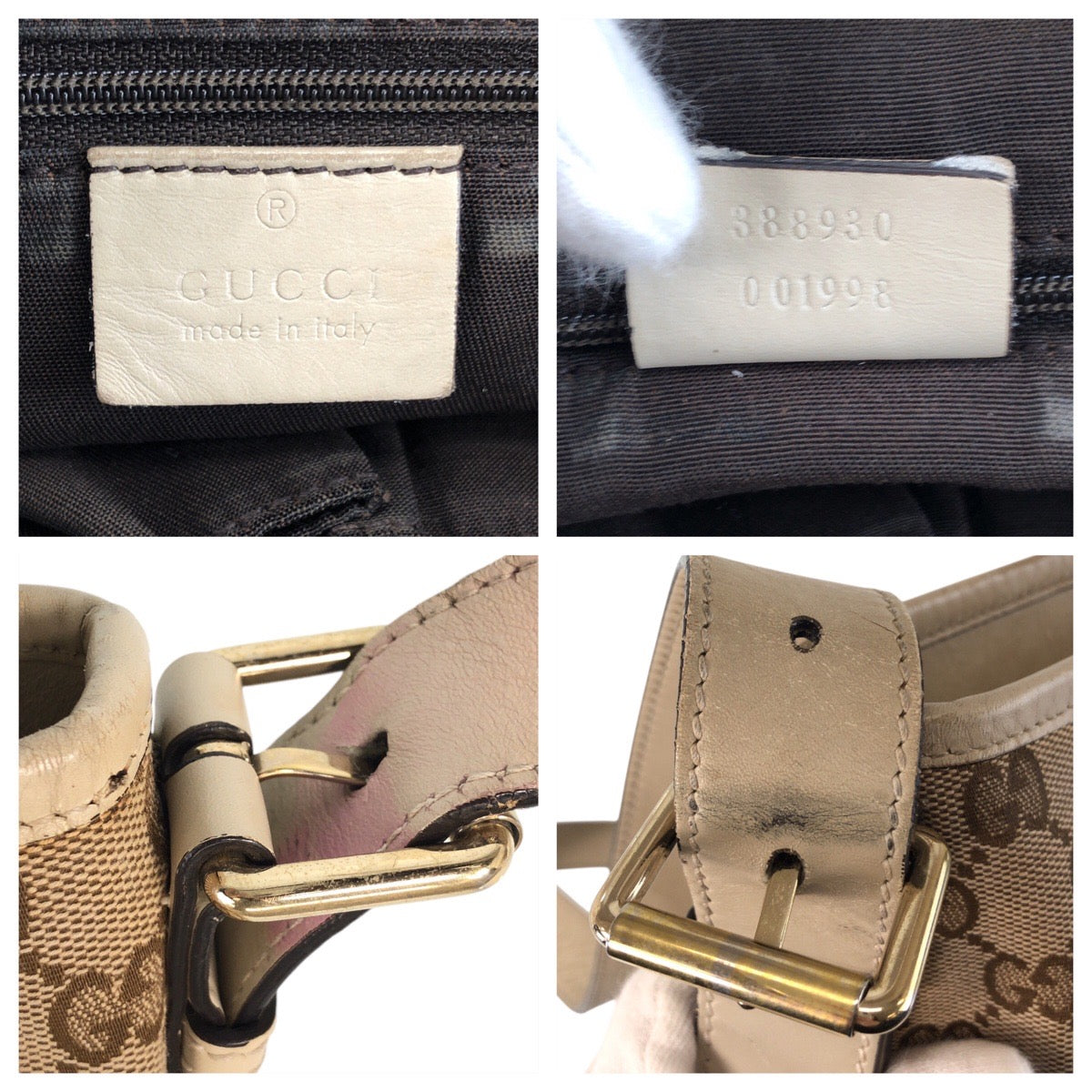 Gucci GG , Ivory Metal Messenger Leather Canvas Beige Gold Shoulder Bag