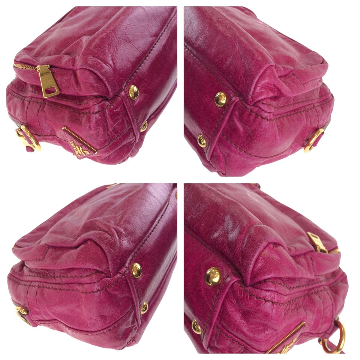 Tote Bag Metal Triangle With Logo Leather Pink